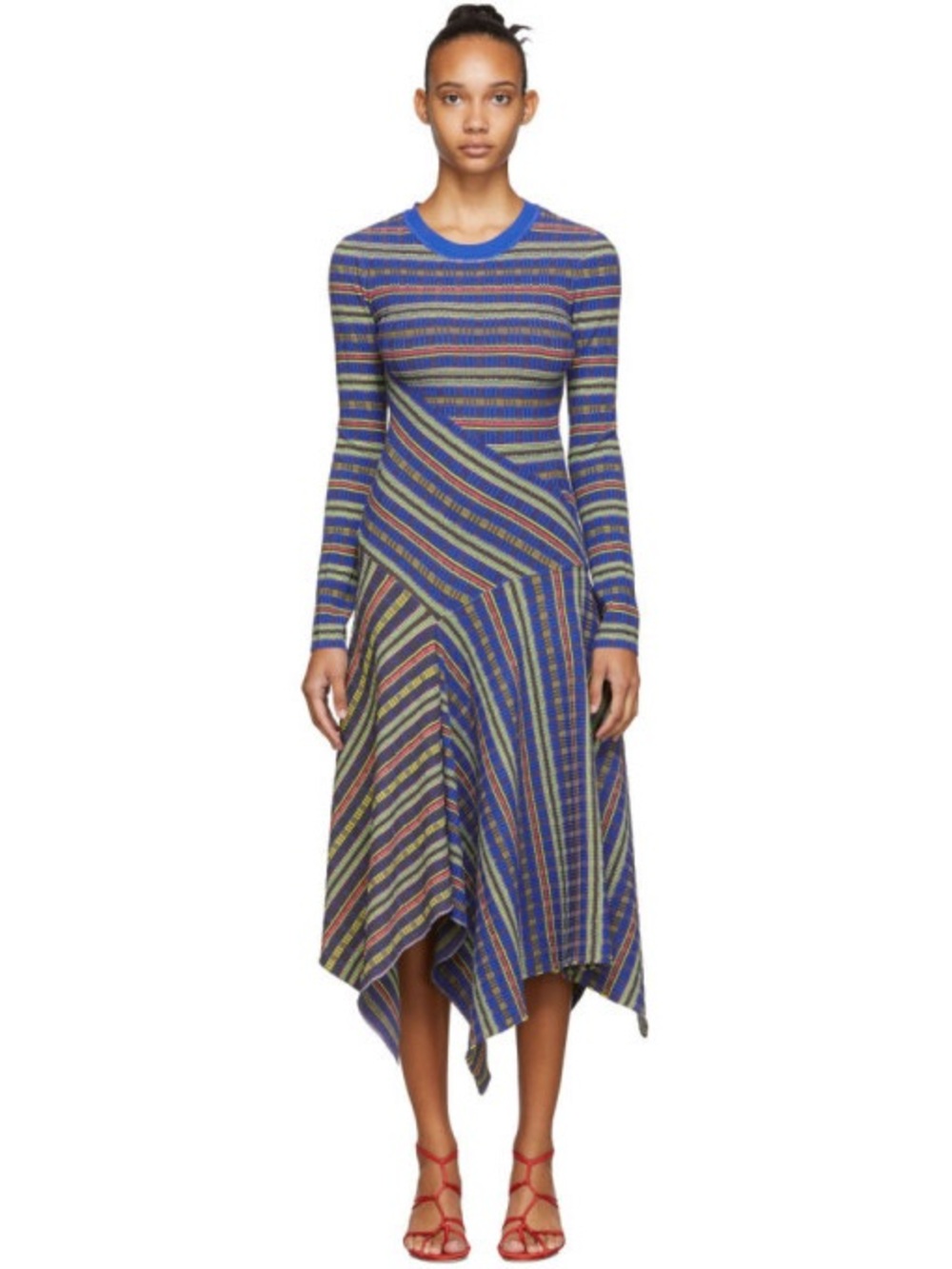 Opening Ceremony Blue Striped Asymmetrical Knit Dress